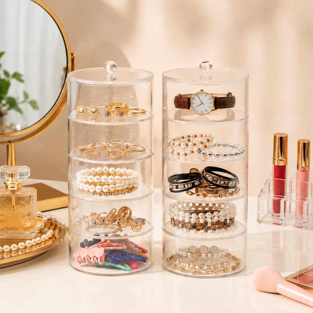 5 Layers Acrylic Belt Organizer, Stackable Belt Storage Box Clear Display Case Vanity Organizer for Watch, Hair