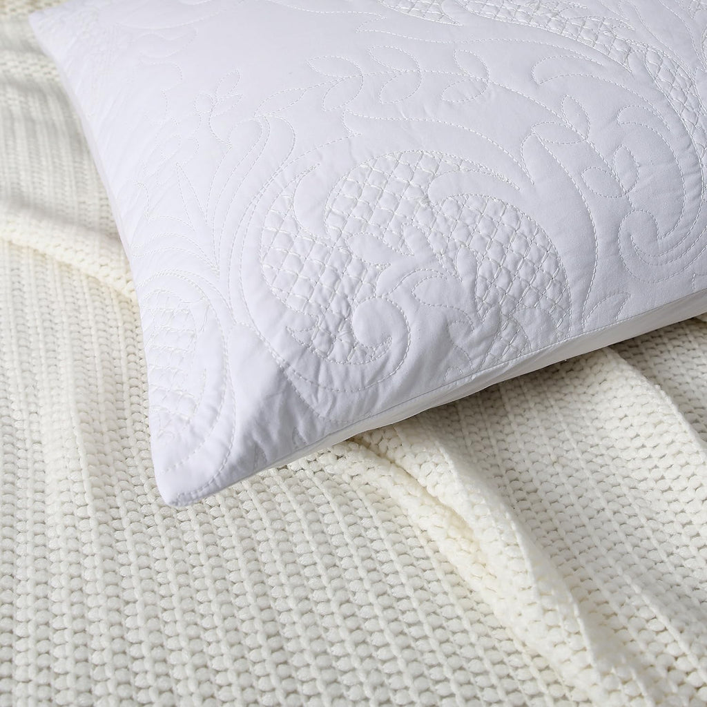 White Quilted Euro Shams Damask Set of 2 26x26 European Pillow Cover