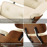 Modern Chaise Lounge Chair and Ottoman — White Leather