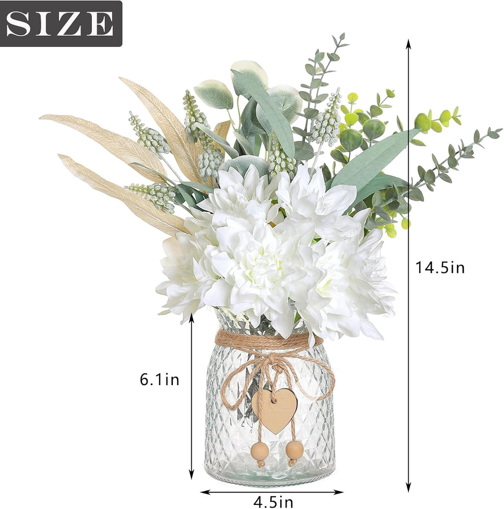 14.5" Artificial Dahlia Flowers with Vase Decor (White)