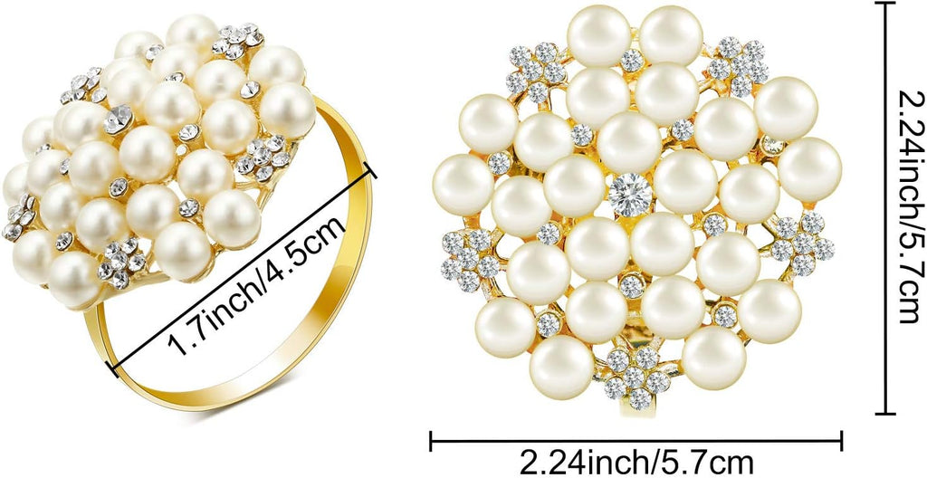 Gold Napkin Rings Pearls and Flower Napkin Buckles - Set of 12
