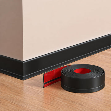 16.4ft Flexible Vinyl Baseboard Trim with Toe Black Stick Wall Base
