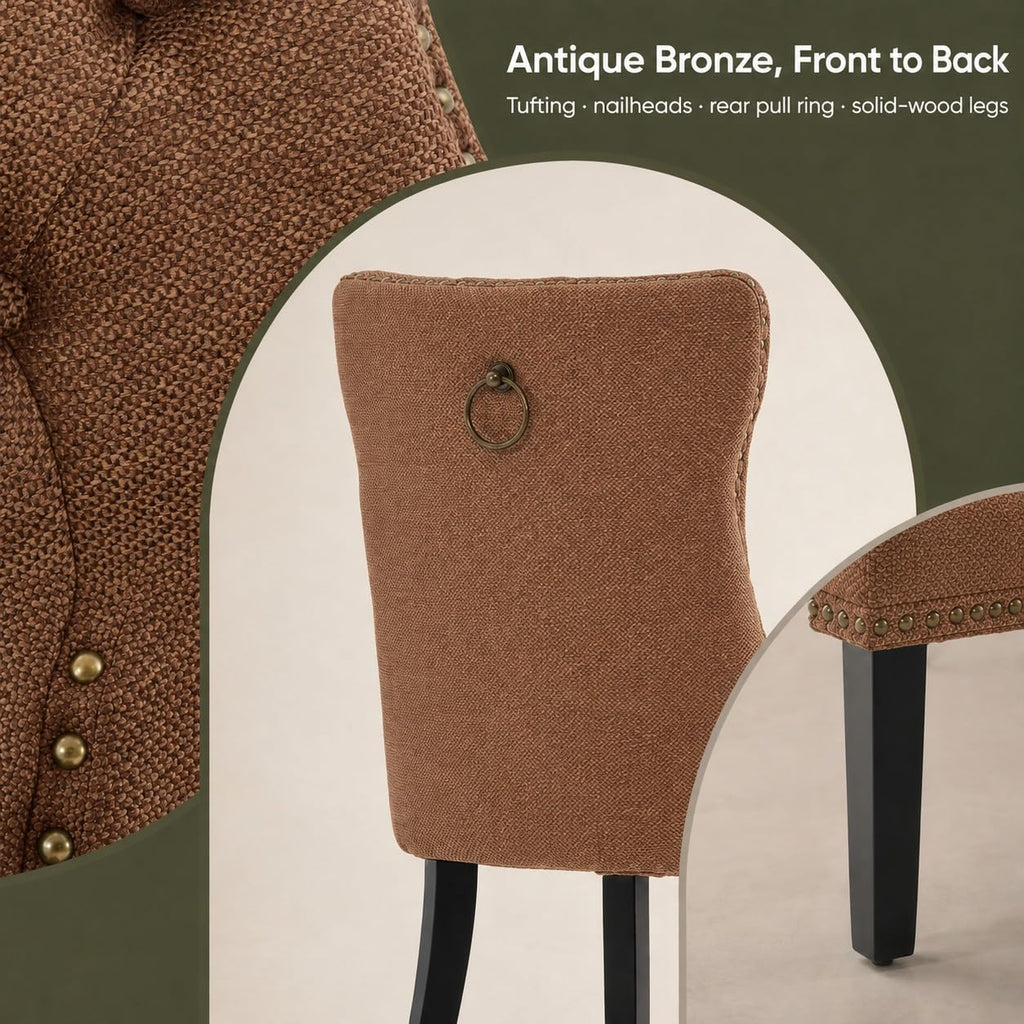 Brown Linen Set of 4, Tufted Kitchen & Dining Room Chairs