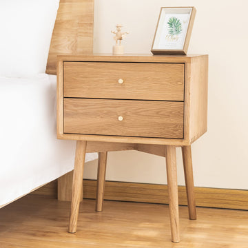 Night Stand, Midcentury Modern Solid Wood Nightstand with Drawer, Durable Sturdy Tall Bedside Tables with High Stool