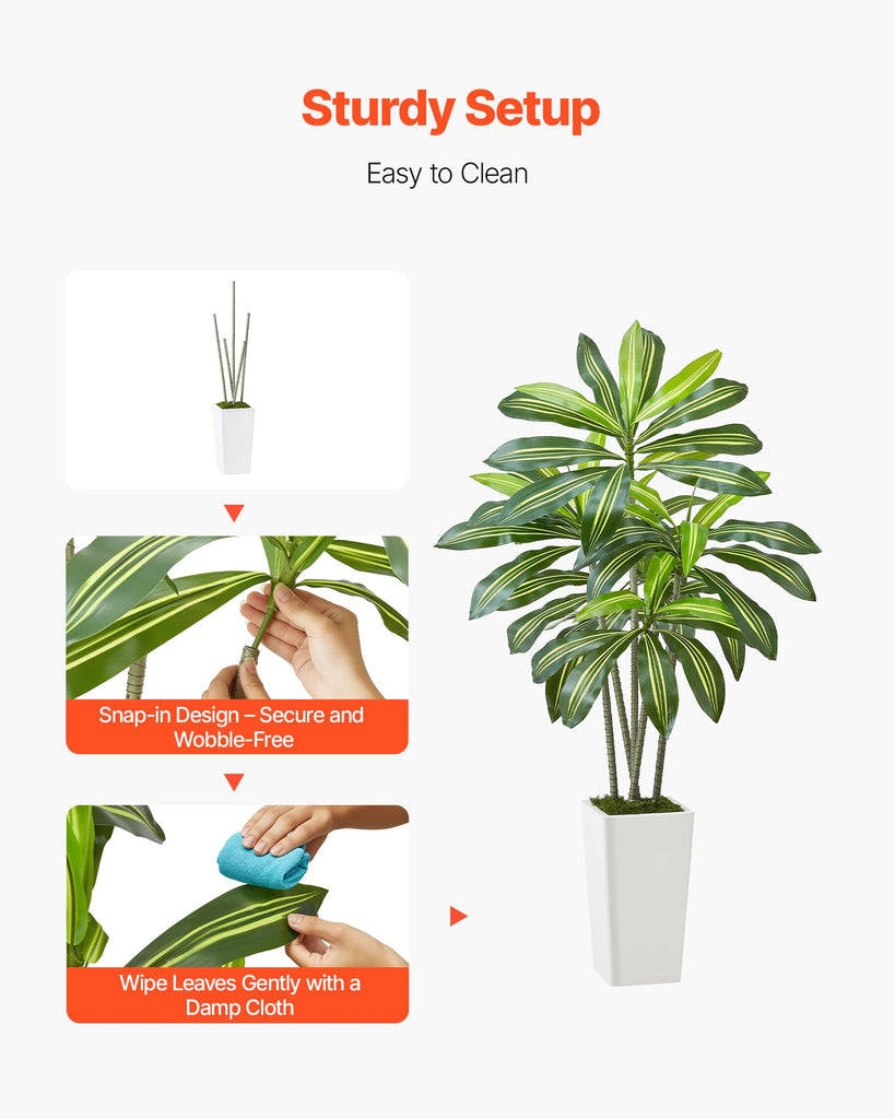 Artificial Dracaena Tree 5 ft, Fake Palm Tropical Plants with White Tall Planter, Faux Floor Silk Plant in Pot, Large