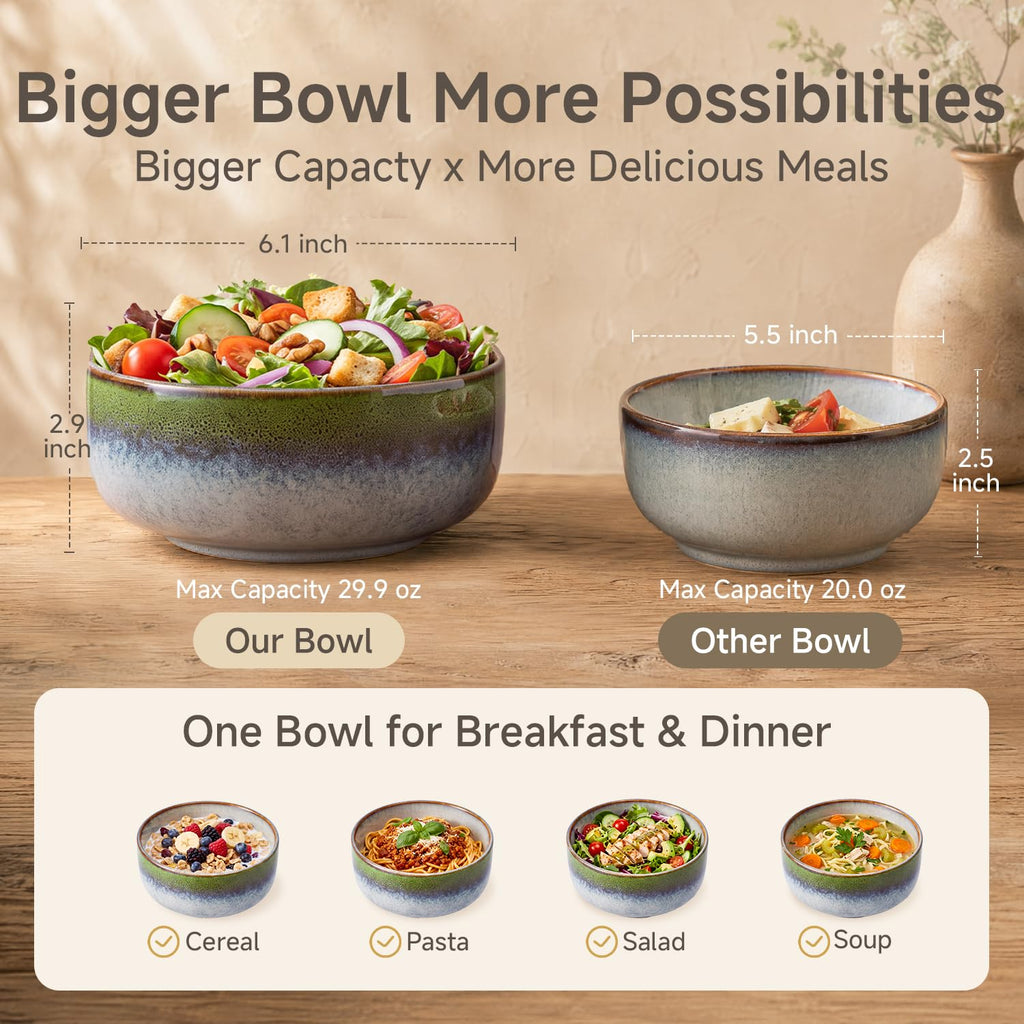 Dinnerware Set for 8, Green Reactive Glaze Plates and Bowls Sets