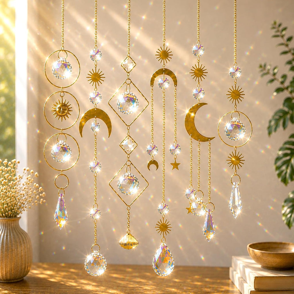 6Pieces Colorful Crystals Suncatcher Hanging Sun Catcher with Chain Pendant Ornament Crystal Balls for Window Home