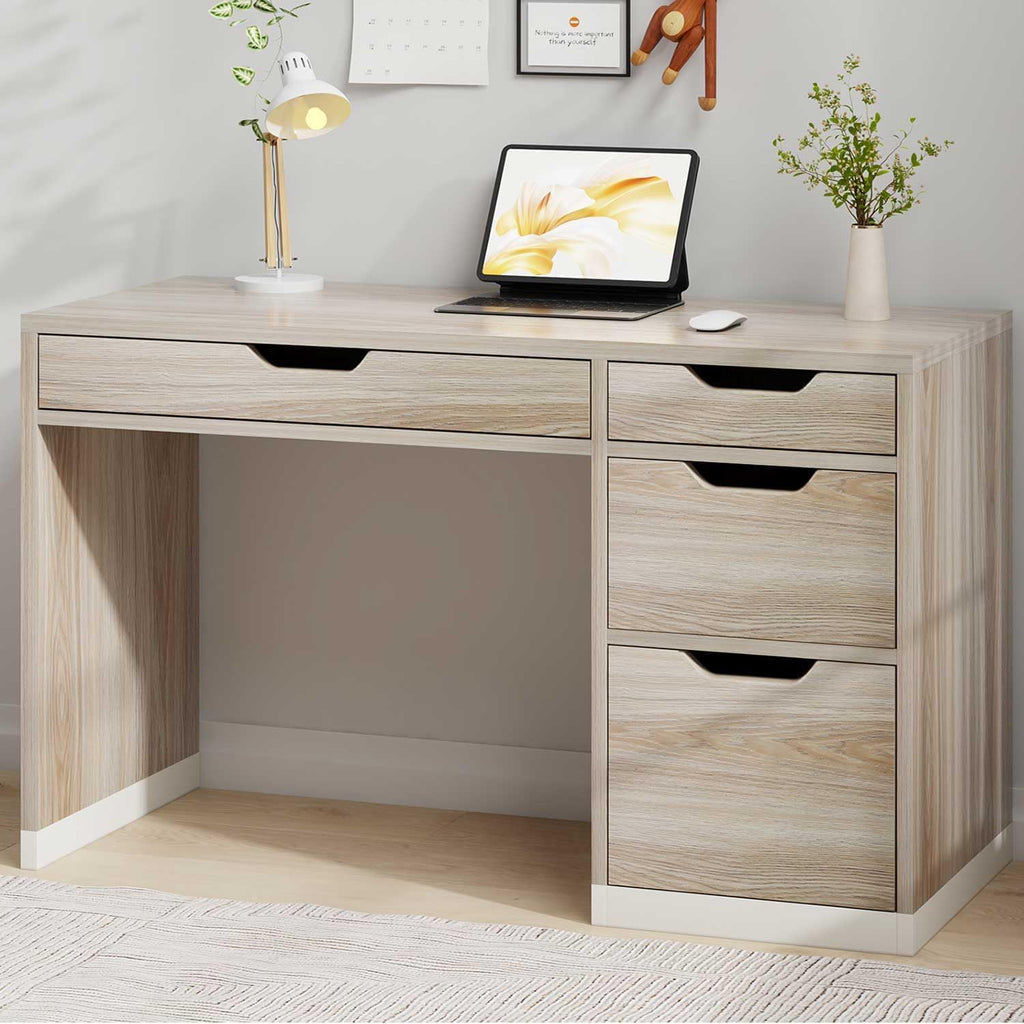 48 Inch Computer Desk with 4 Drawers, Natural Oak