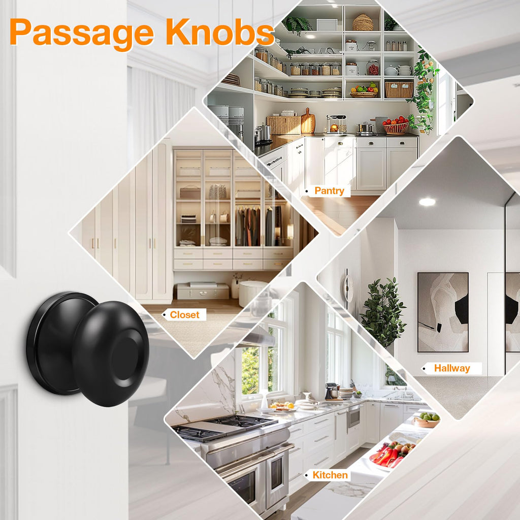 Oval Style Interior Egg Door Knob with Passage Function in Black