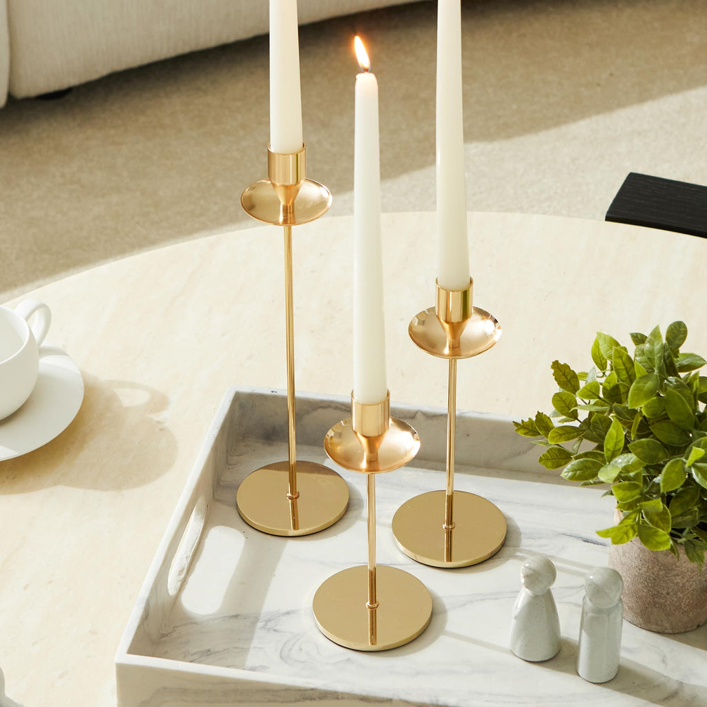 Gold Candle Holders, Brass Taper Candlestick Holders Set of 3