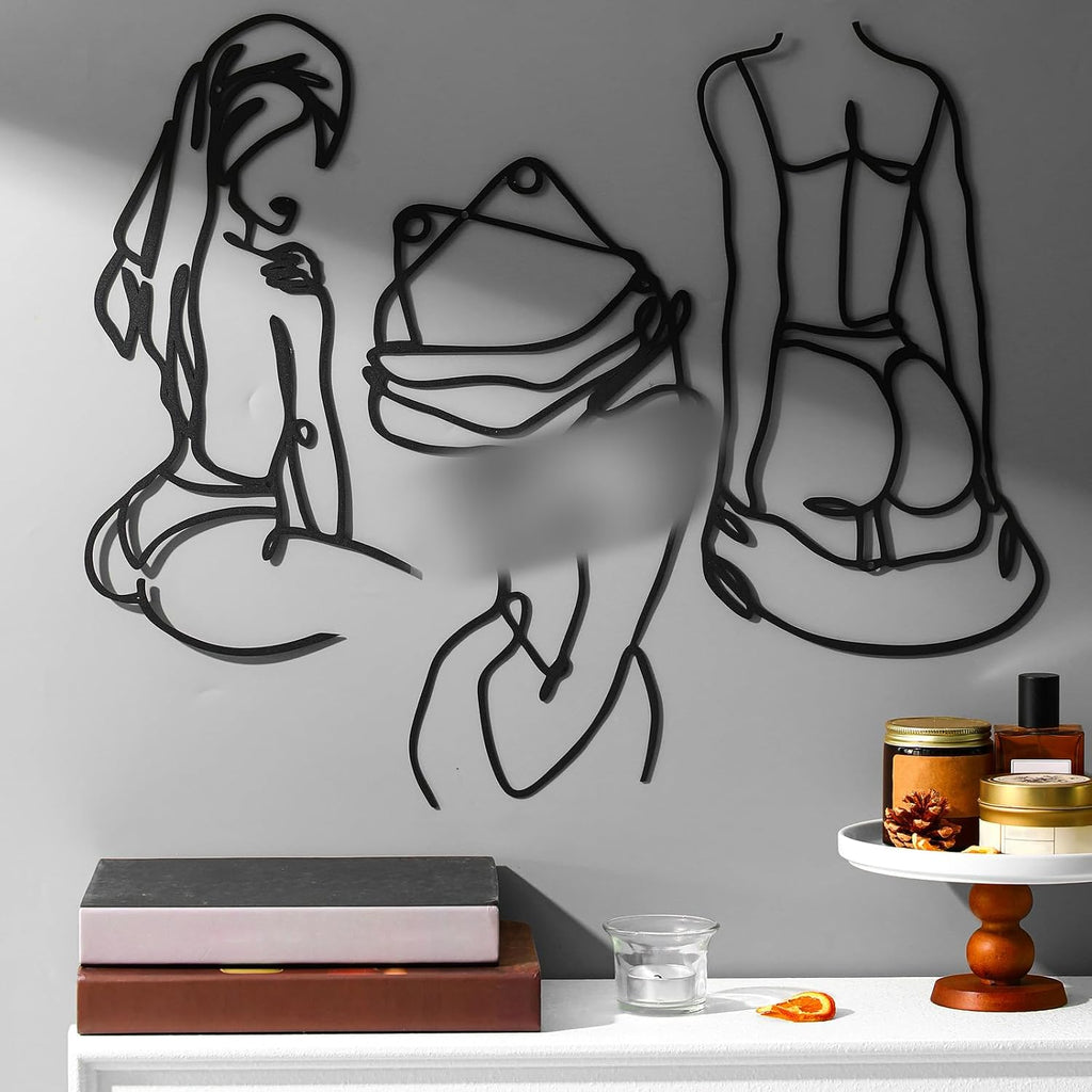 Modern Minimalist Wall Decor Abstract Line Art Woman Body Wall Decor Modern Single Line Metal Wall Art Living - Set of 3