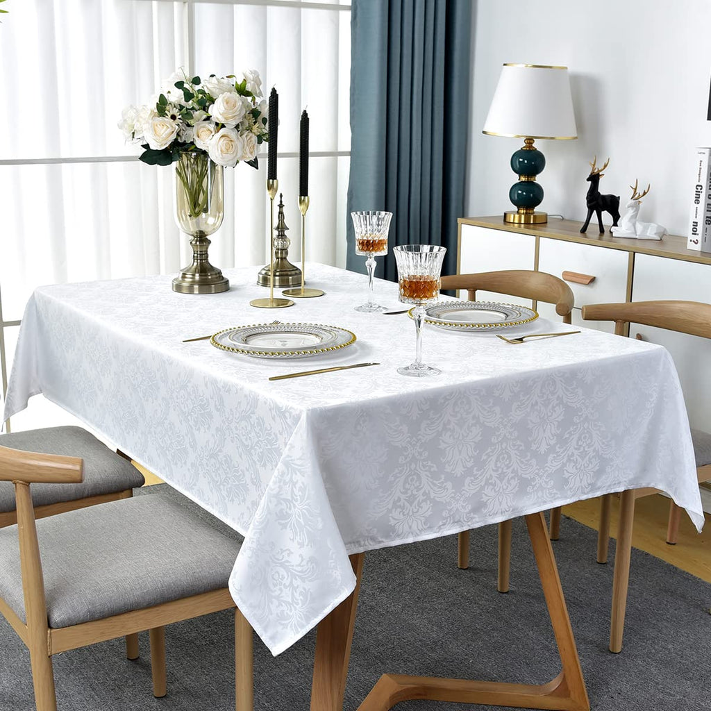 White Tablecloth Rectangle 60 x 120 Inch Jacquard Tablecloth