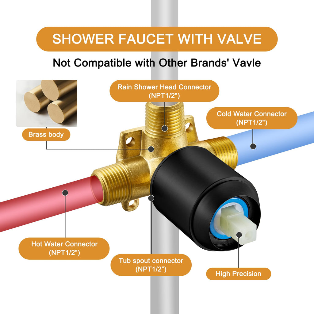 Single-Handle Shower Faucet Set Black - Matte Black Shower Head and Handle Set, Shower Trim Kit with 7 Modes Handheld