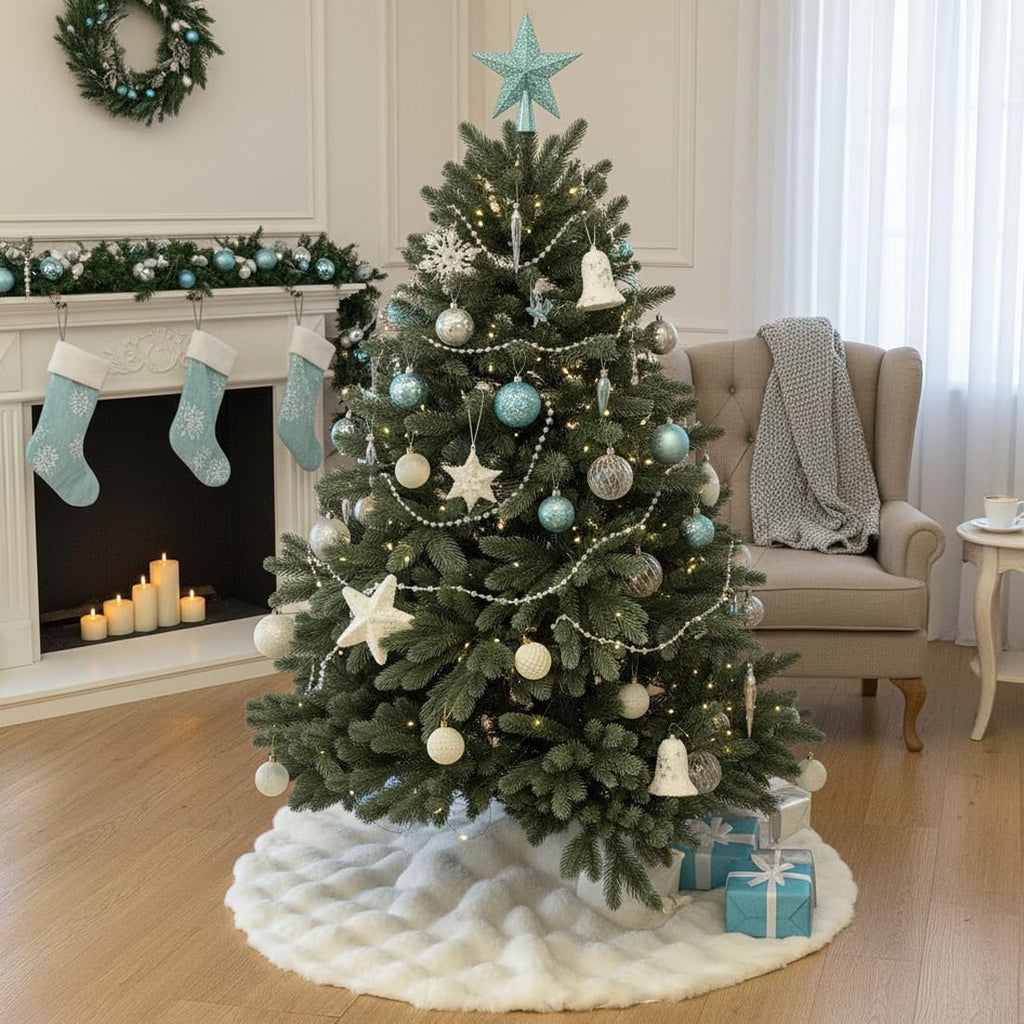 48 inch Large White Christmas Tree Skirt Faux Fur Tree Skirts