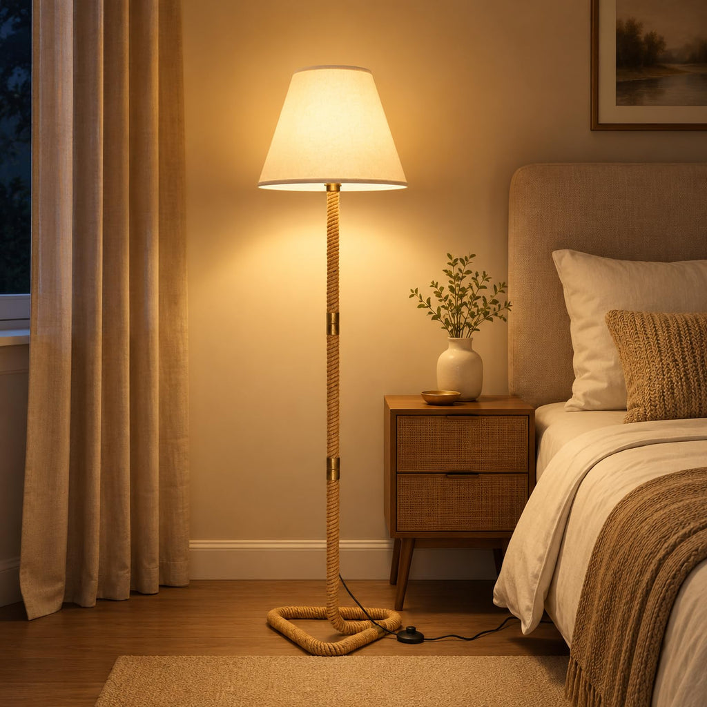 Rustic Floor Lamp, Rope Lamps with Linen Shade