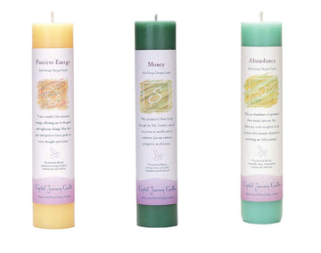 Reiki Charged Herbal Magic Pillar Candle with Inspirational Labels - Wealth and Health Bundle of 3(Positive Energy