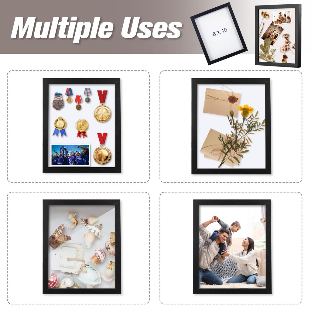 8x10 Shadow Box 3D Picture Frames, Wood & Glass, 3 Pack, Black