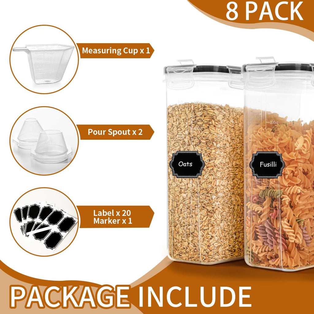 Cereal Containers Storage Set (4L / 135.2oz), 8PCS Airtight Food Storage Containers with Lids, Cereal Dispensers