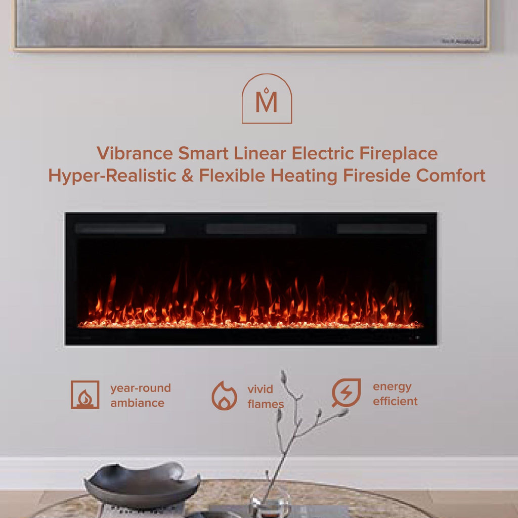 Vibrance 50 Inch Smart Linear Electric Fireplace Insert - Recessed or Wall-Mount, LED Multi-Flame Colors, Alexa/WiFi