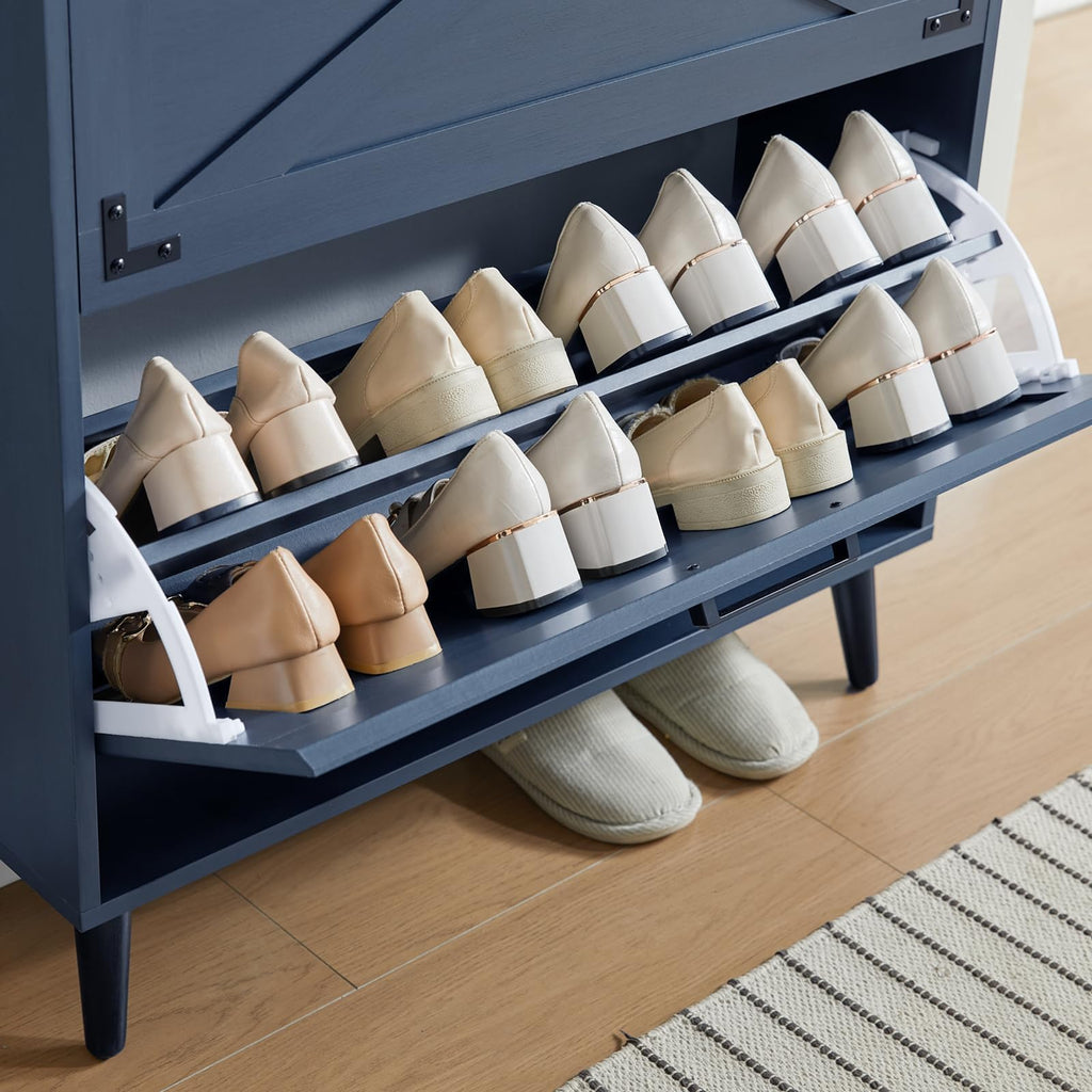 Farmhouse Shoe Storage Cabinet with 2 Flip Drawers & Barn Door