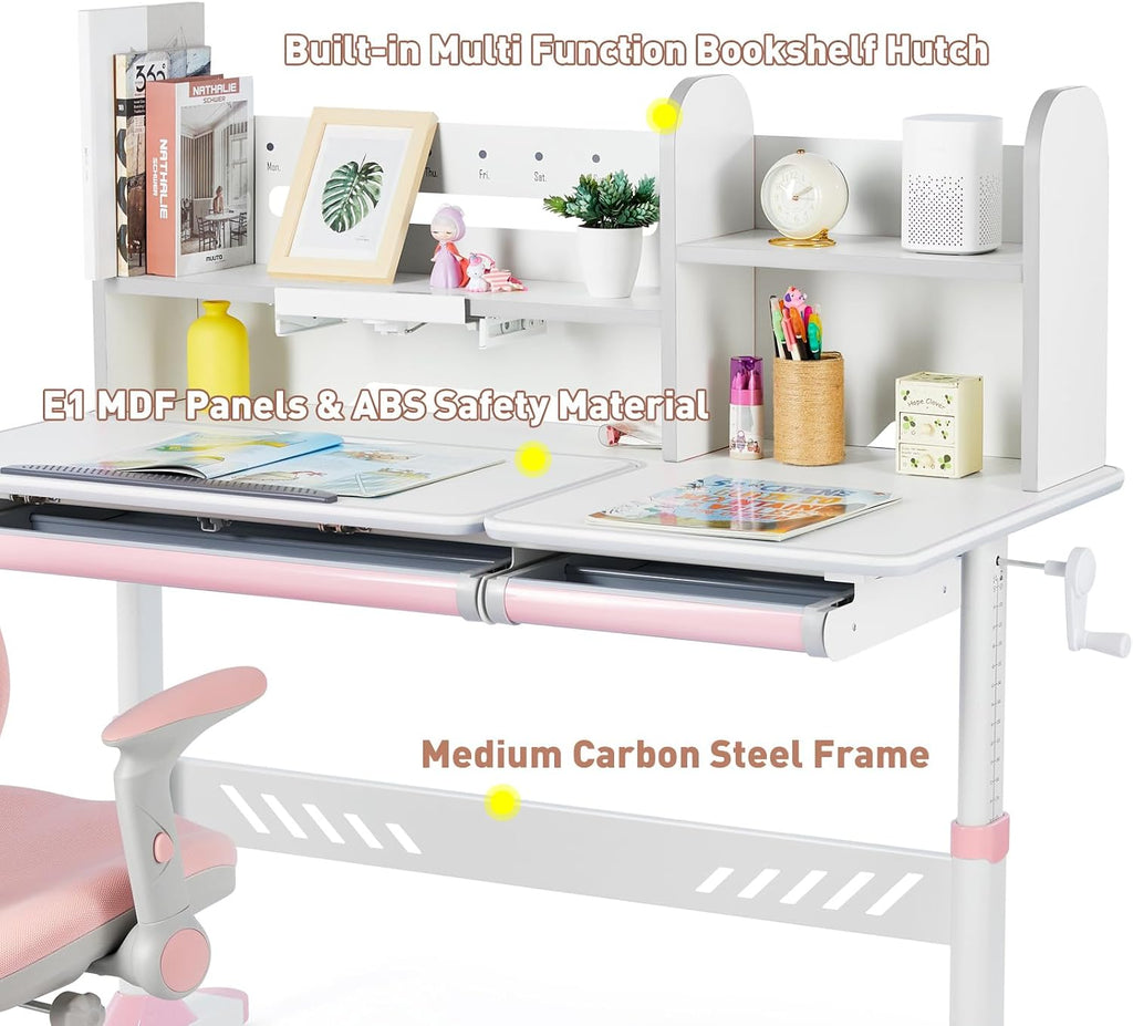 47'' Adjustable Kids Desk with Hutch, Storage Drawers & Bookstand