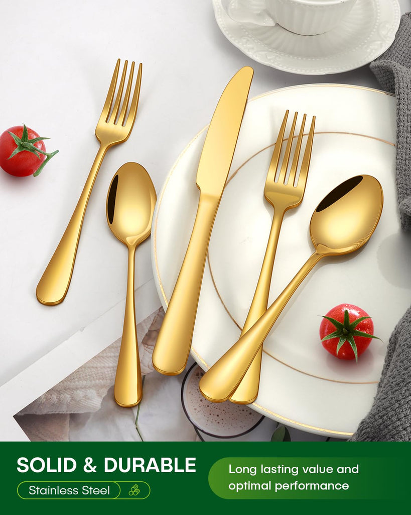 40 Piece Gold Silverware Set, Stainless Steel Flatware Set for 8 Food Grade Novelty Flatware Cutlery Utensil Set