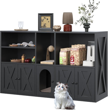 Cat Litter Box Enclosure for 2 Cats with Scratch Pad, Hidden Litter Box Furniture with Storage Cabinet & Open
