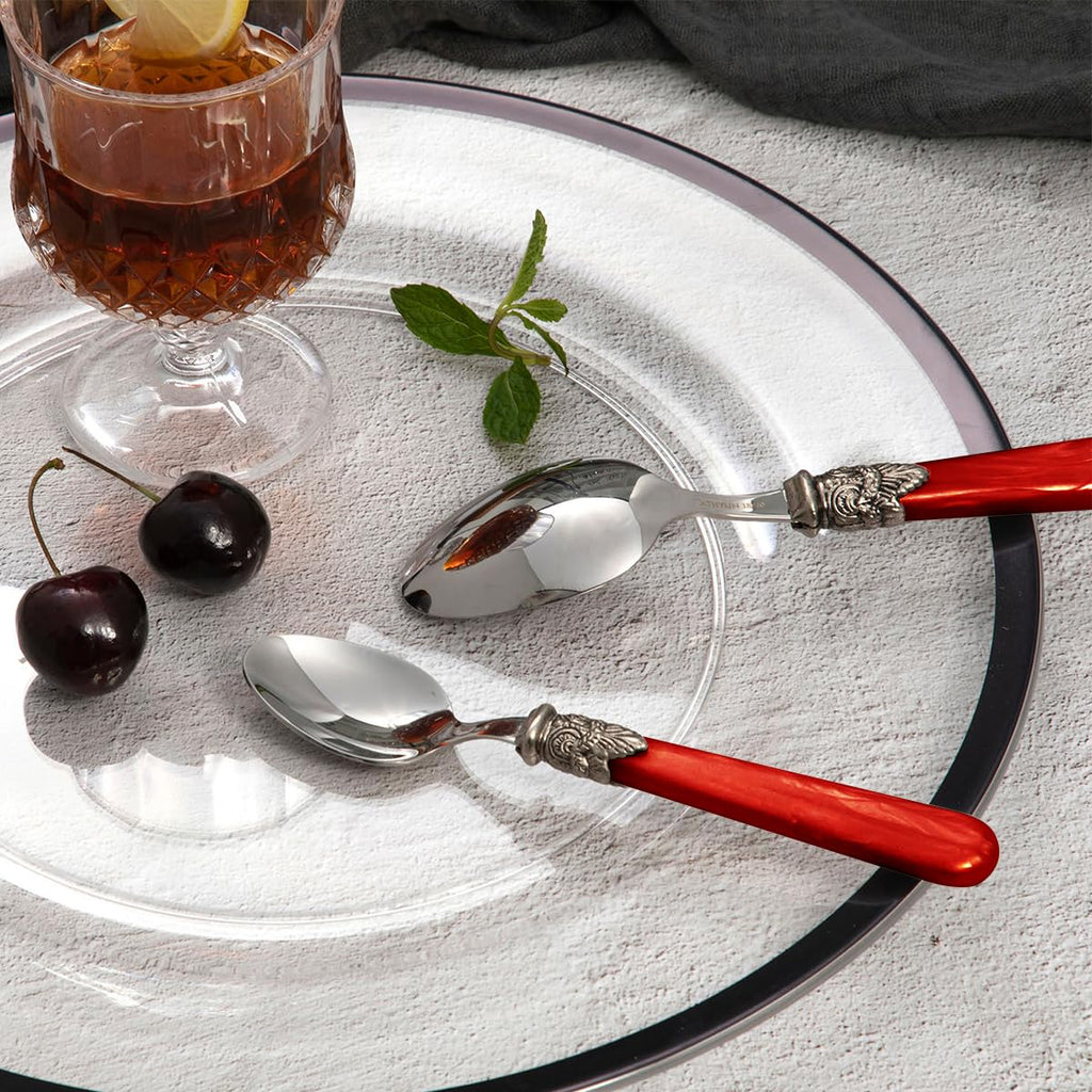 20 pieces Stainless Steel Flatware Sets With White Hanld,Dishware Safe (20, Red)