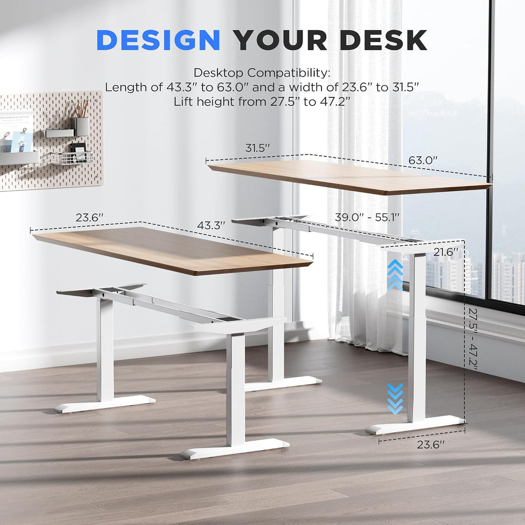 Dual Motor Electric Standing Desk Frame - 300 lbs Heavy Duty, 3 Memory Height Presets - Sit Stand Desk Frame