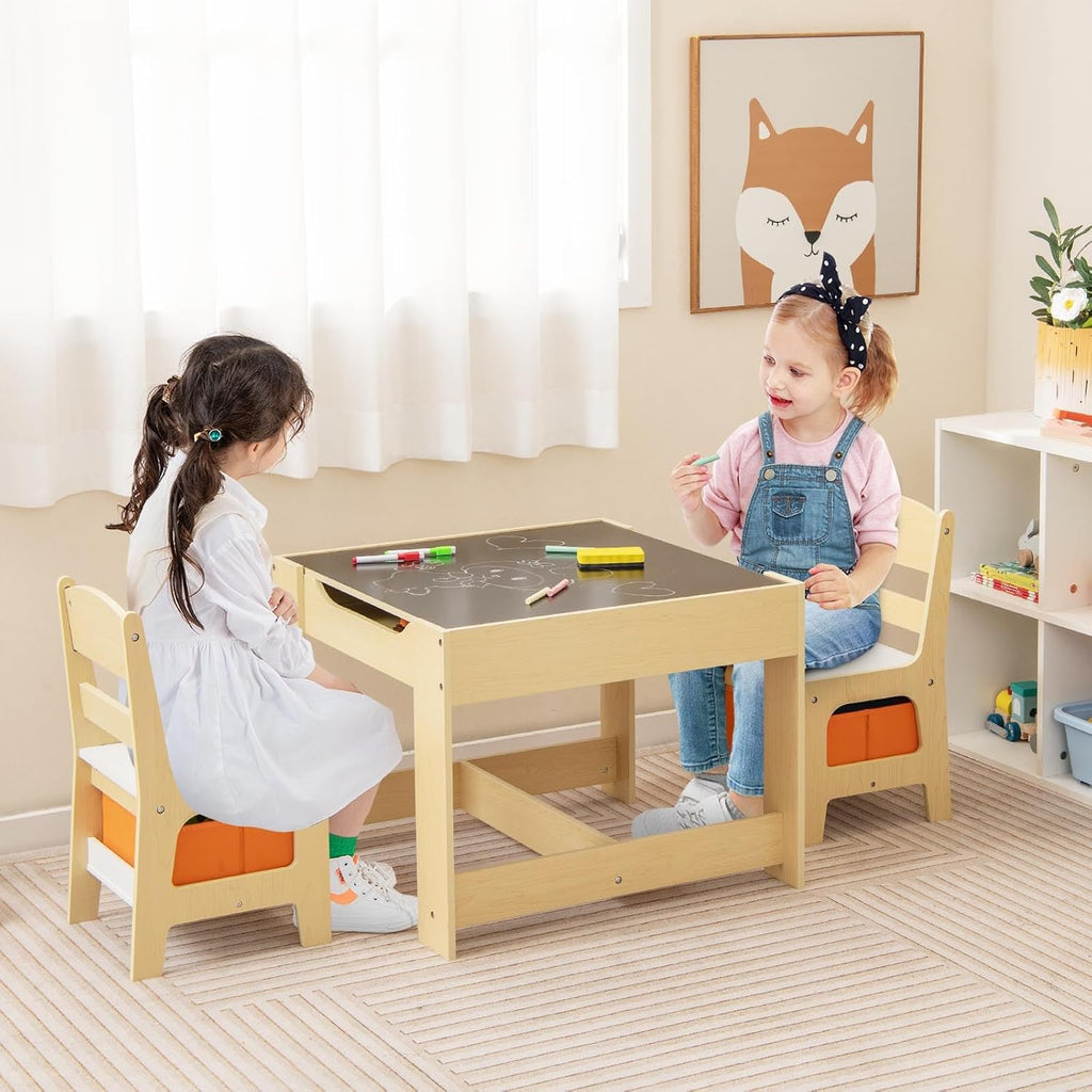 Kids Table and Chairs, in-1 Children Wooden Activity Set with Storage, Detachable Tabletop, for Art, Craft