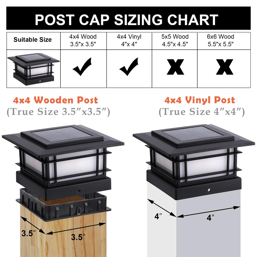 4x4 Solar Post Cap Lights Outdoor with Flickering Flame Light, 8 Pack Black Shell Fence Post Solar Lights Fit 4x4