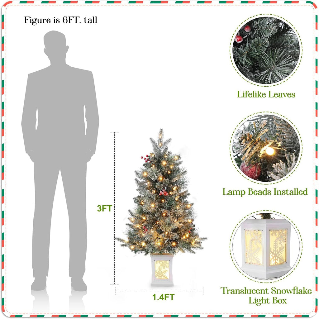 3FT Flocked Fiber Optic Christmas Tree with Color-Changing Lights