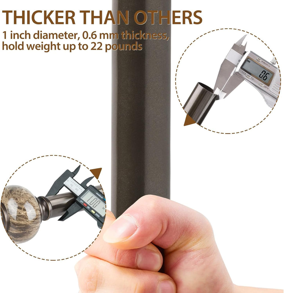1 Inch Curtain Rods for Windows 72 to 144 Inches (6-12ft) Bronze Heavy Duty Curtain Rod, Adjustable Long Drapery Rods