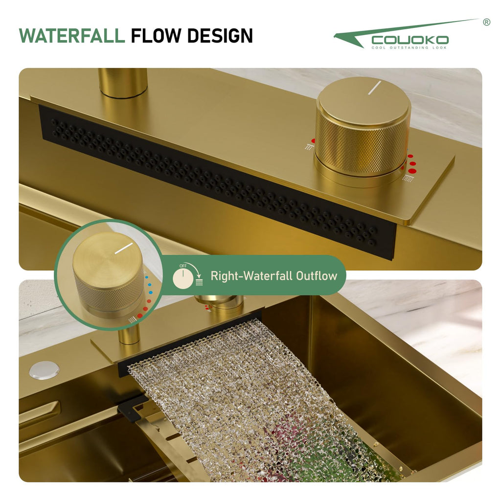 33 Gold Drop In Workstation Waterfall Kitchen Sink with Accessories