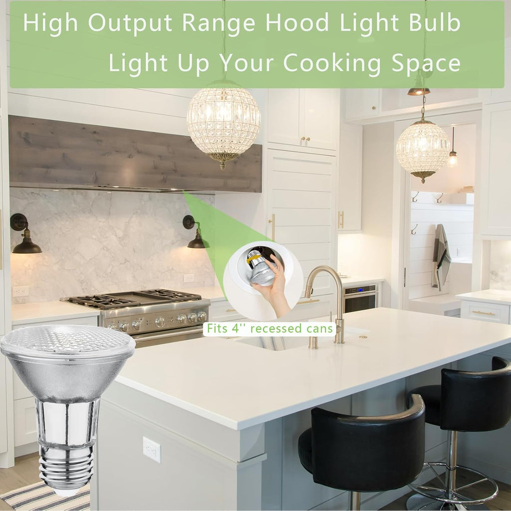 7W PAR20 LED Range Hood Light, E26 120V, 595lm, Waterproof IP65, Replacement 50W Halogen Cup. Spot Bulbs Appliances