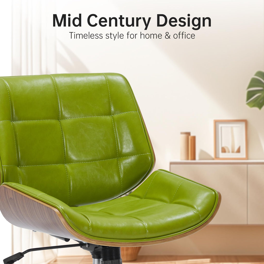 Mid-Century Modern Home Office Chair, Accent Desk Chair with Walnut Finish&PU Leather, Armless Executive Computer Chair