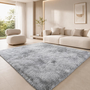 Square Rug 6x6 Shag Area Fur Rug- Grey