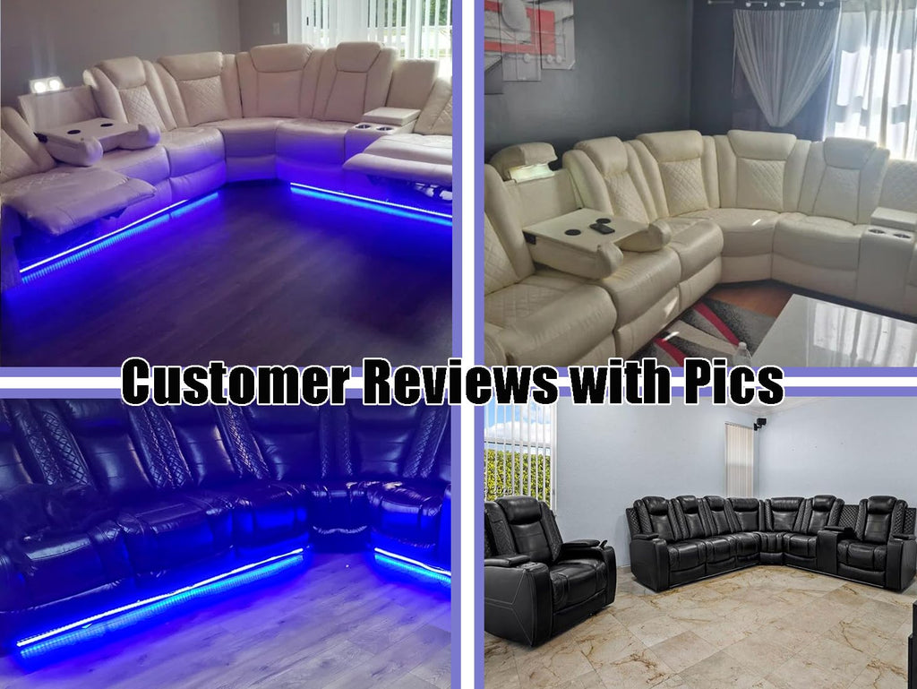 Living Room Furniture Sets, Leather Power Recliner Sectional Corner Creamy White Sectional Recling Sofa Set with