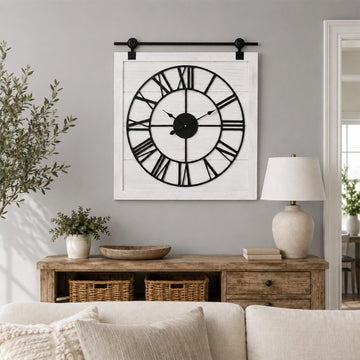 Farmhouse Barn Door Wall Clock 30 Inch, Silent Decorative Clock