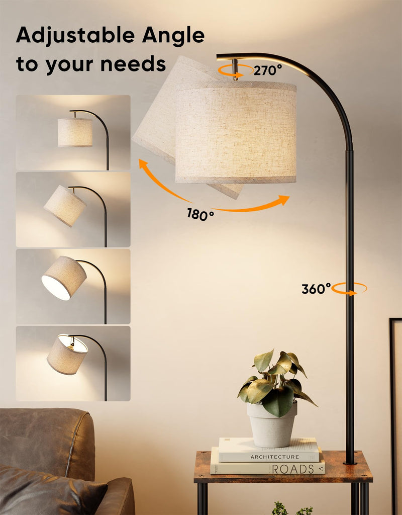 Floor Lamp with Table,Night Stand Lamp,End Side Table Brown