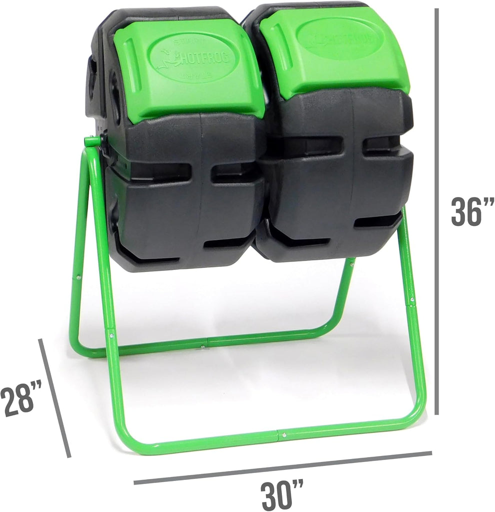 37-Gallon Dual-Chamber Tumbling Composter, Black/Green (HF-DBC4000) - UV-Inhibited, BPA-Free, Compost Bin for Garden