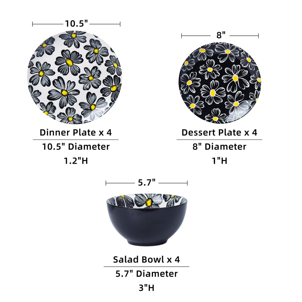 12-pieces Dinnerware Set Ceramic Dish Set Plates Sets Service for 4, Bowl Sets, Stoneware Dinnerware Sets, 12pcs