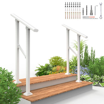 2 Pack 2 Step Hand Rails for Outdoor Steps, Railings for Outdoor Steps, Wrought Iron Railing kit for Garden Garage