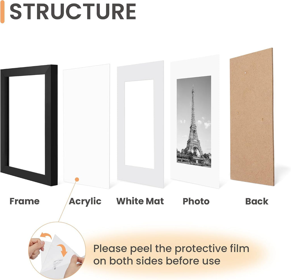 11x14 Picture Frame Set of 10, Display Pictures 8x10 with Mat or 11x14 Without, Multi Photo Frames Collage for Wall