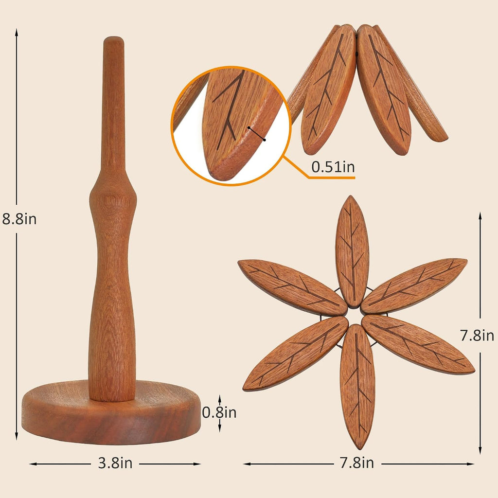 Wooden Trivets for Hot Dishes, Wooden Tree Trivet Set, Tree Coasters - of 5 + 1 Stand stored, Suited for Hots, Pans - Set of 5