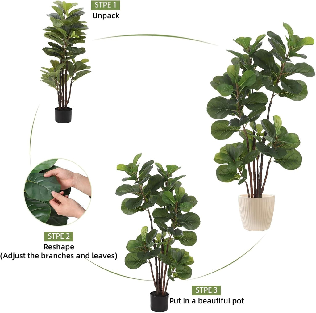 Faux Fiddle Leaf Fig Tree, 4 Ft Artificial Ficus Lyrata Plant