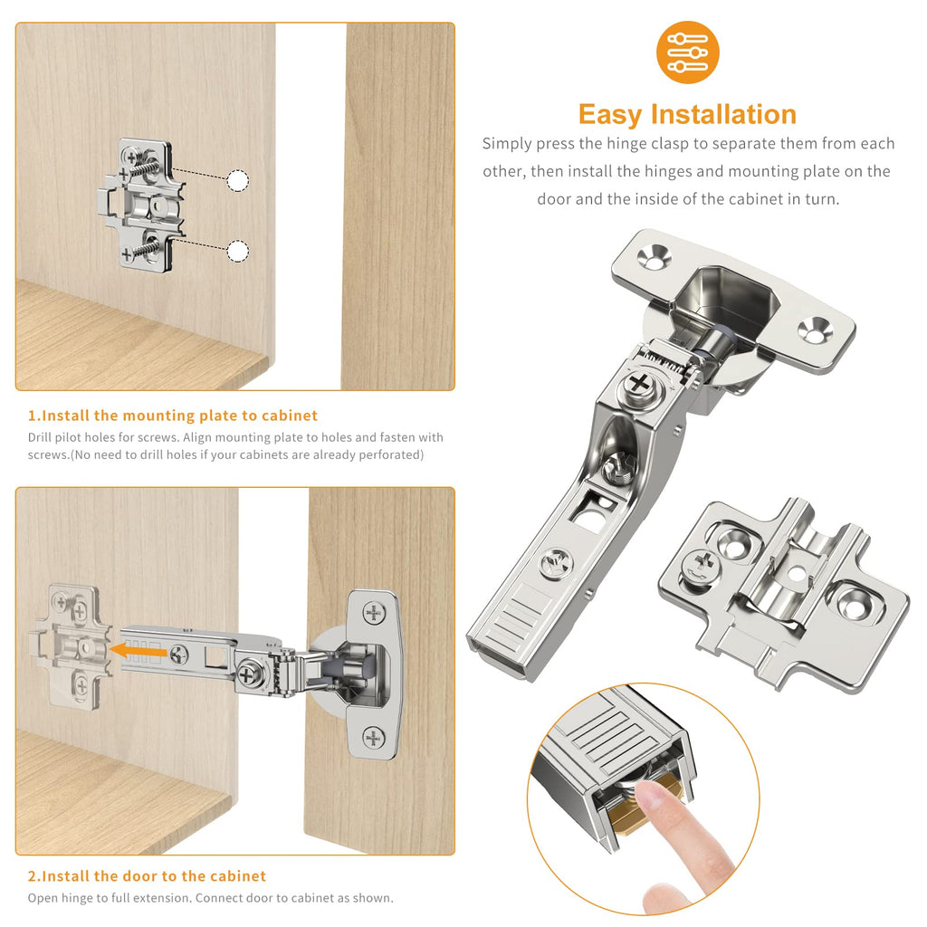 10 Pack Frameless Inset Soft Close Concealed European Hinges, Self Closing Satin Nickel, 105 ° Open Angle 4D