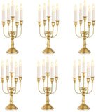 Candelabra Candle Holder Gold Set of 6-5-arm Metal Candlestick Holders for Taper Candles for Centerpieces Table
