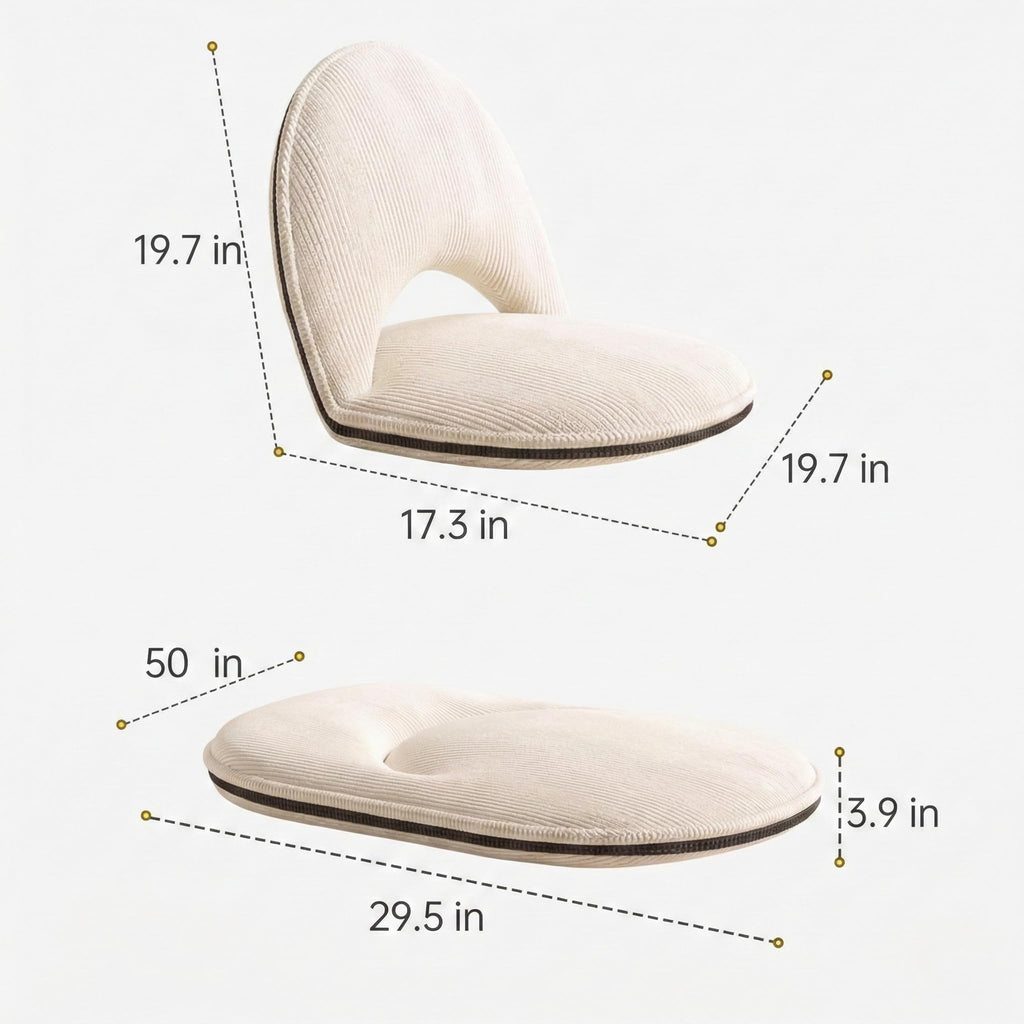 Foldable White Adjustable Floor Chairs with Back Support, Tatami Style Folding Floor Chair, Bay Window, Balcony