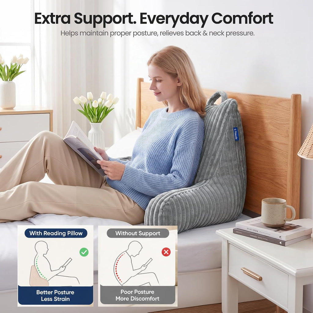 Reading Pillow for Sitting up in Bed, Adjustable Memory Foam Bed Rest Pillow, Wide-wale Plush Cover Machine Washable